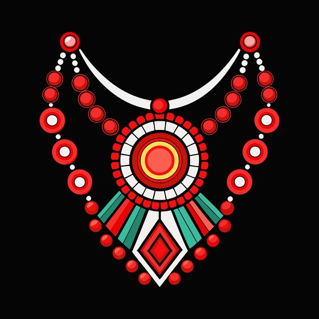 Vector a black background with a red and white necklace and a white circle