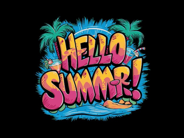 a black background with the word hello summer written on it