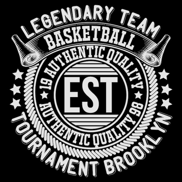 A black background with the words legendary team basketball in white and the word tournament on it.