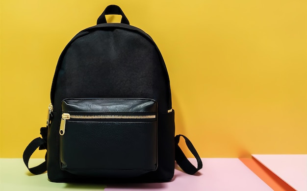 a black backpack with a zipper on the front