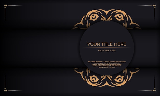 Black banner with abstract ornaments and place for your text Invitation card design with vintage patterns