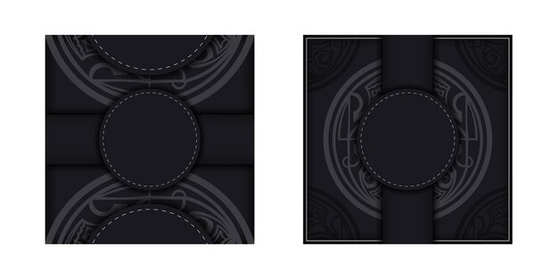 Vector black banner with polynesia ornaments and place for your logo. template for print design background with patterns. vector illustration