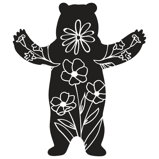 Vector a black bear with flowers on its back