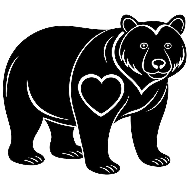 Vector a black bear with a heart on its chest