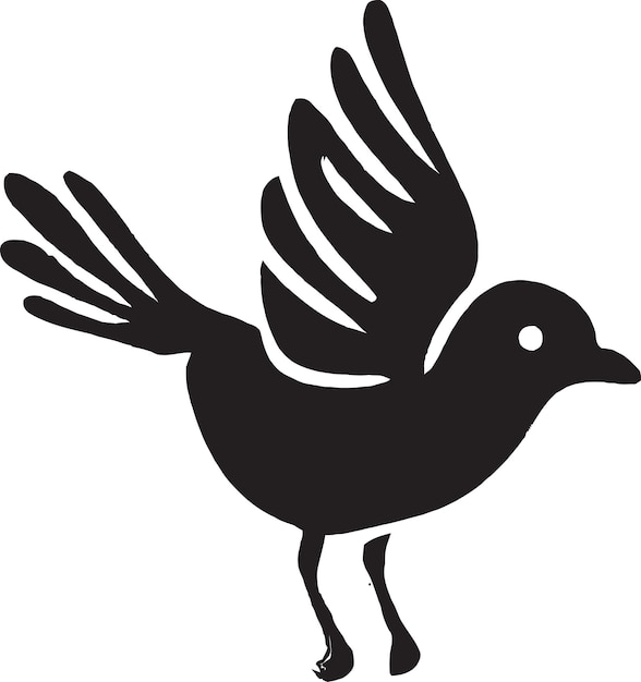 A black bird with a white eye and black outline.