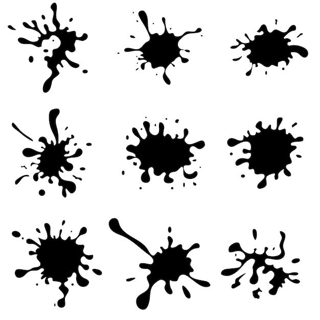 Black blots on a white background Abstract blots splashes and spots on a white background