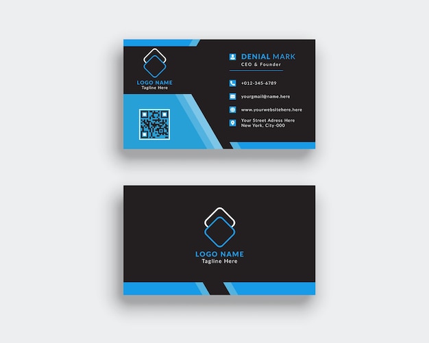 Black and Blue color business card template with abstract shapes