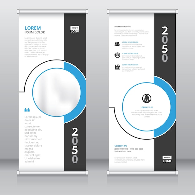 Vector black and blue colored simple retractable banner design template