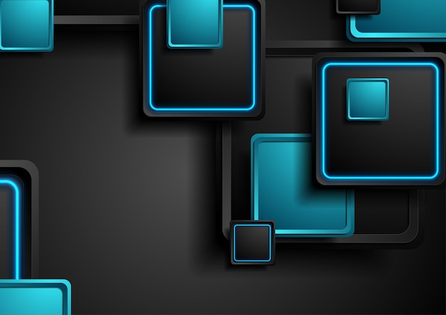 Black and blue neon squares abstract hitech background