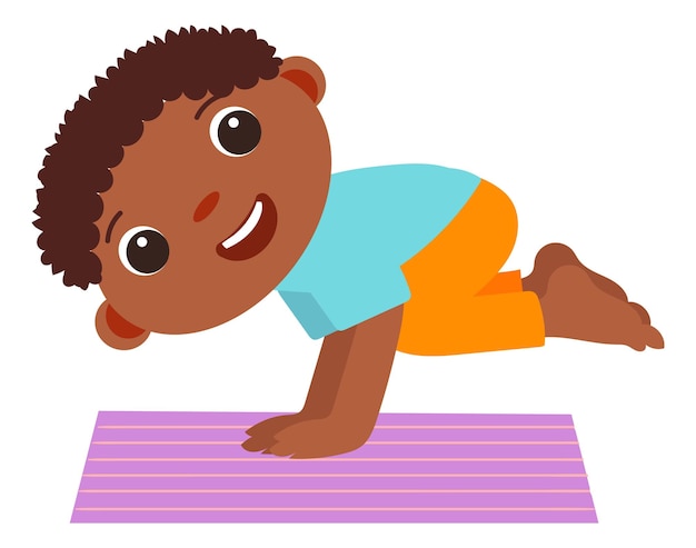 Black boy doing yoga Smiling cartoon character