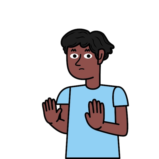 Vector black boy showing with gestures refusing