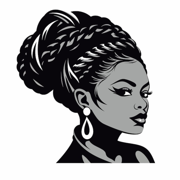 black brown skin woman with braids clip art bold outlines head