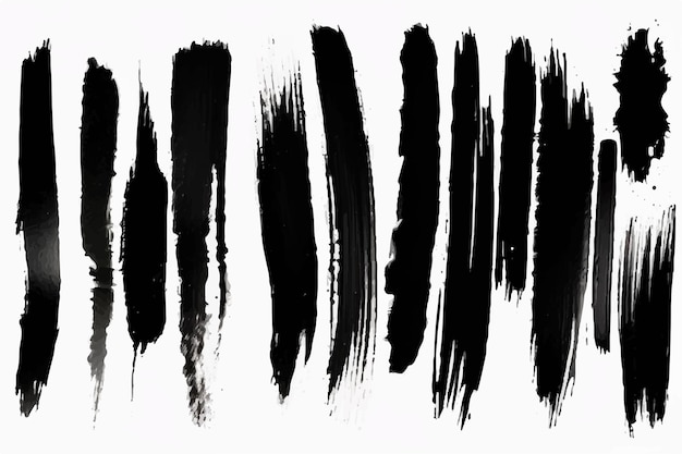 Black Brush strokes isolated on white background Grunge design elements Set of black paint ink