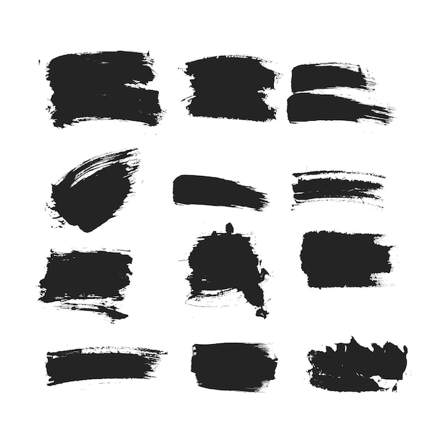 black Brush strokes Vector paintbrush set Round grunge design elements Long text boxes Ink splat