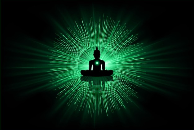 Vector black buddha silhouette against dark background yoga