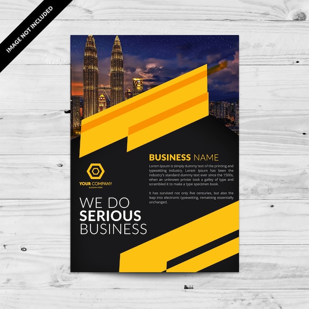 Black business brochure with yellow shapes