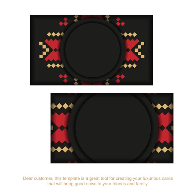 Black business card design with Slavic patterns. Stylish business cards with a place for your text and luxurious ornaments.