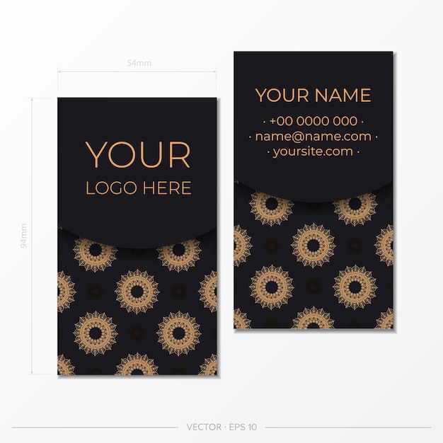 Black business card template with luxurious ornaments Printready business card design with vintage patterns