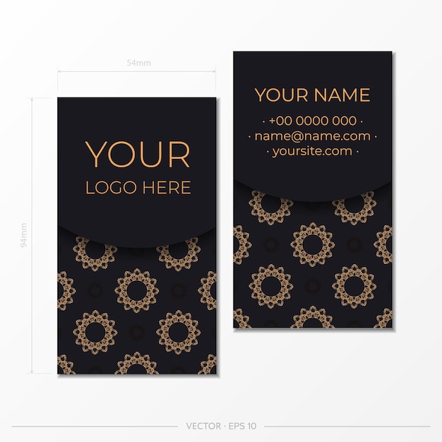 Black business card template with luxury gold ornaments Printready business card design with vintage patterns