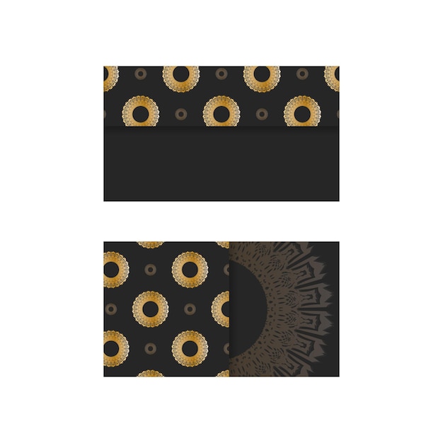 Black business card with antique gold ornaments for your contacts.