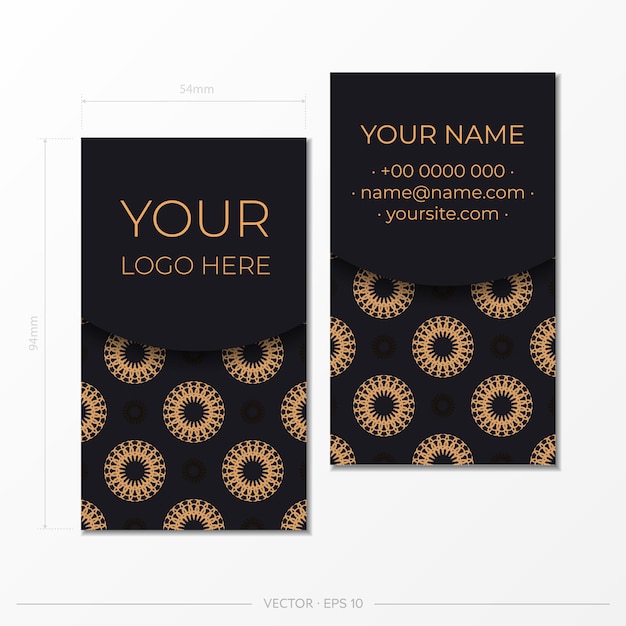 Black business card with luxurious Greek ornament Print ready business card design with vintage patterns