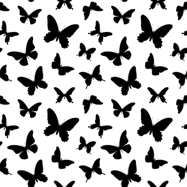 Black butterflies on a white background Seamless pattern with black butterflies silhouettes