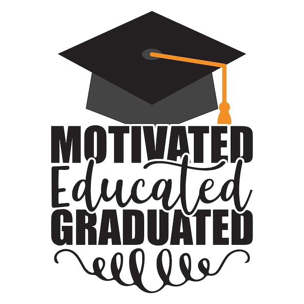 A black cap with the words motivate educated graduated on it.