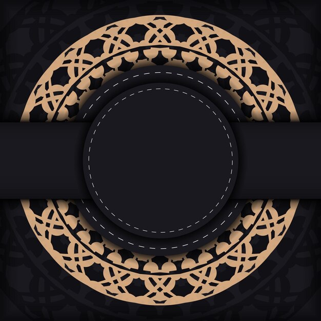 Vector black card with brown mandala pattern