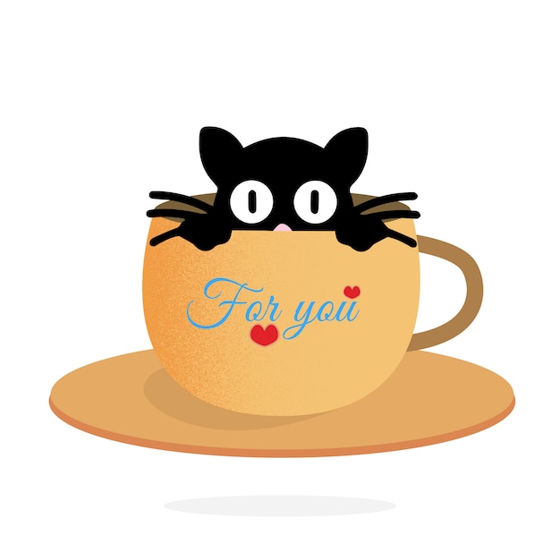 Black cat in cup illustration