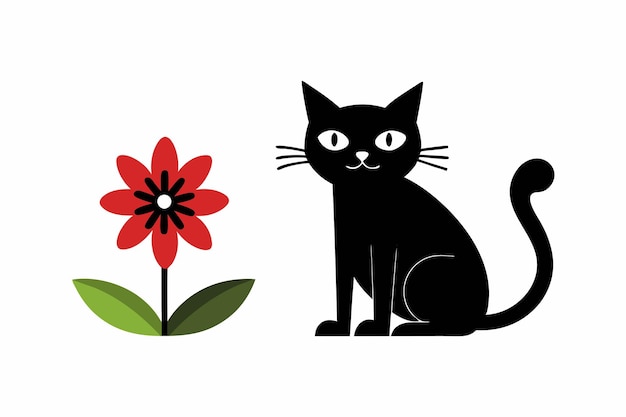 Black cat and flower in a Takeshi Kitano style j