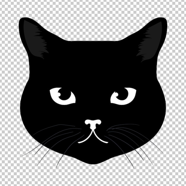 Black cat head isolated on transparent background Feline face Vector illustration