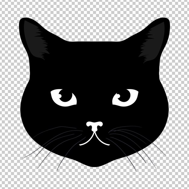 Vector black cat head isolated on transparent background feline face vector illustration