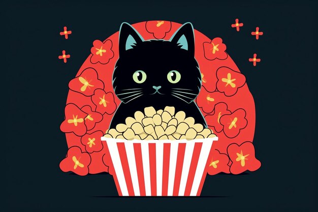 Black Cat Holding Popcorn