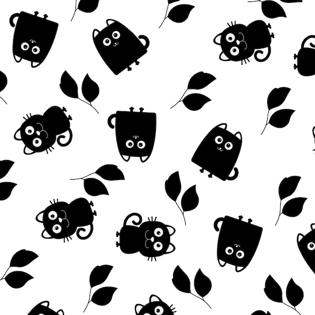 Black cat seamless pattern background. Vector illustration.