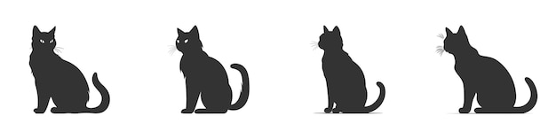 Black cat silhouette set Vector illustration