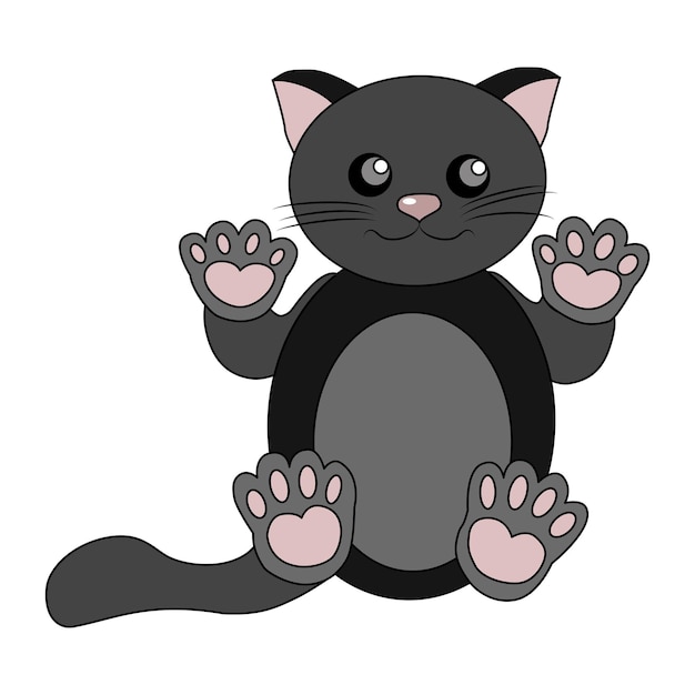 The black cat sits and raised its paws Cute animal is playing Cartoon character pet Black kitten