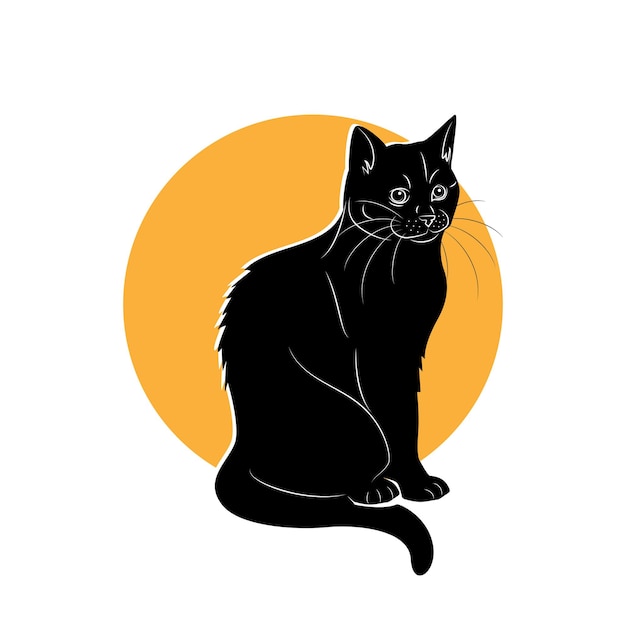 Black cat sitting on a white background Vector illustration of a cat