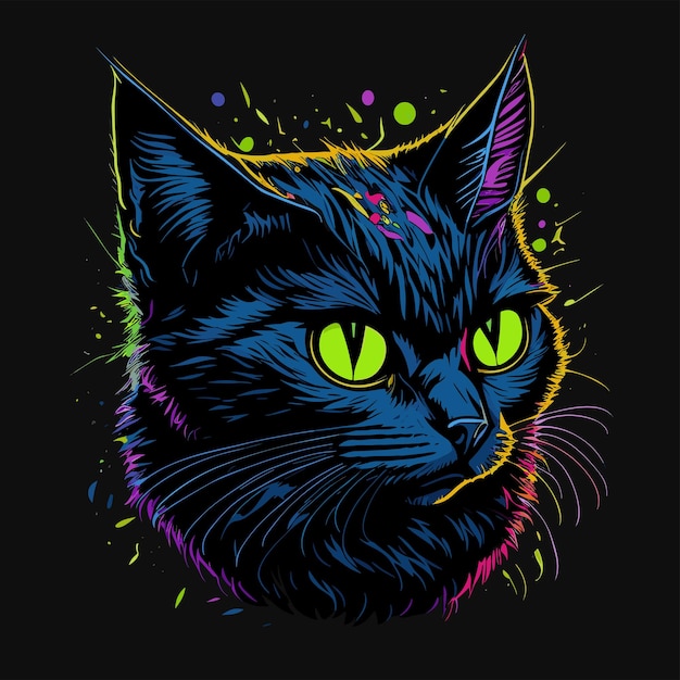 black cat wearing witch hat vector illustration image