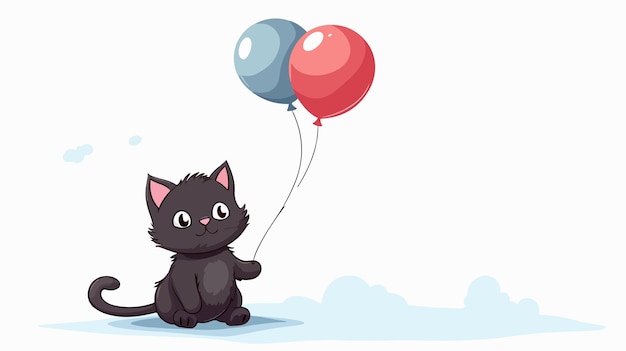 Vector a black cat with balloons in the snow