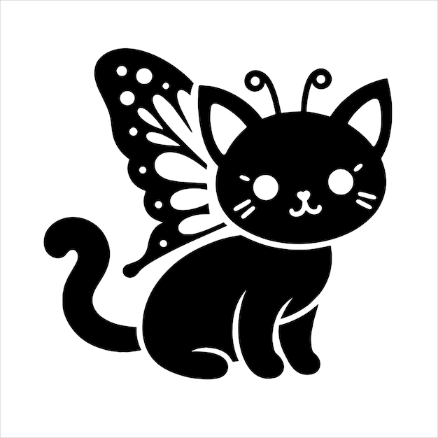 a black cat with a butterfly on its back