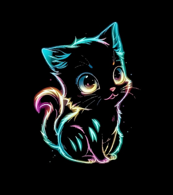 Vector a black cat with a colorful face and a black background with a cat drawing