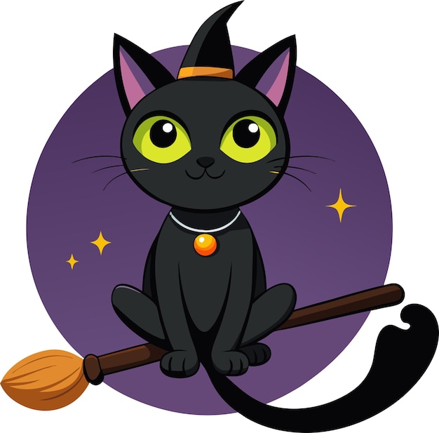 Vector a black cat with a gold bow and a black cat with green eyes