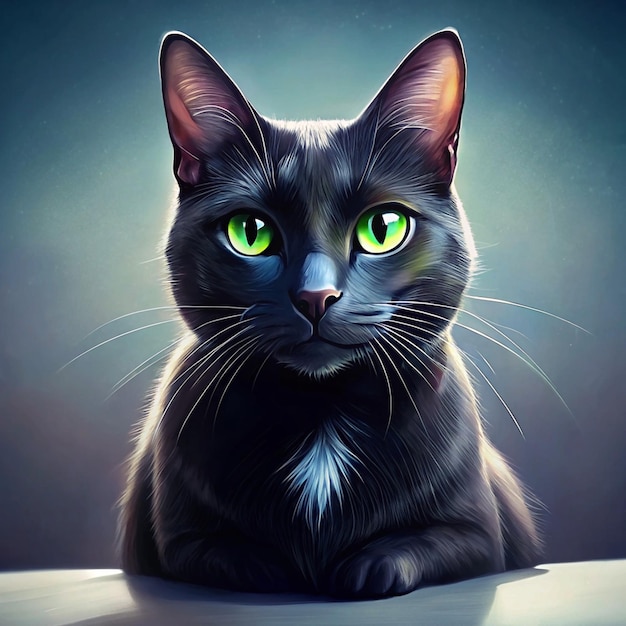 Black Cat with Green Eyes