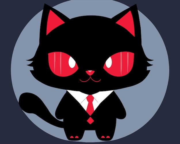 black cat with red eyes wearing a suit vector illustration kawaii