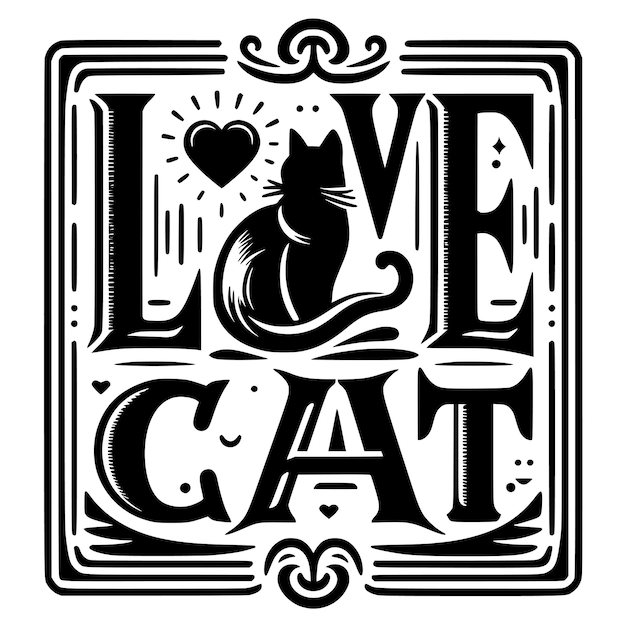 a black cat with the word love on it