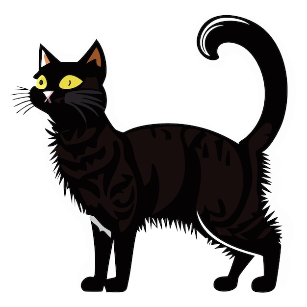 Vector a black cat with yellow eyes and a black tail