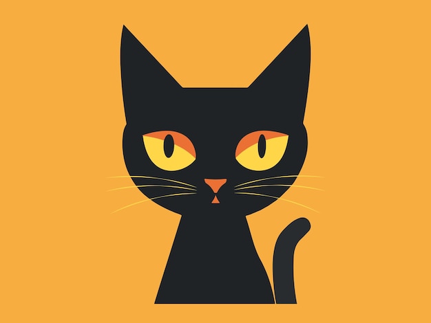 a black cat with yellow eyes is standing on a yellow background