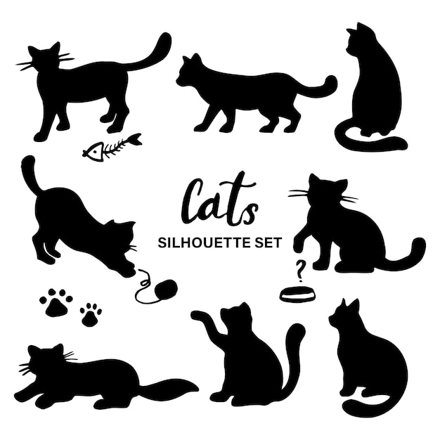 Black Cats silhouette set Vector illustration