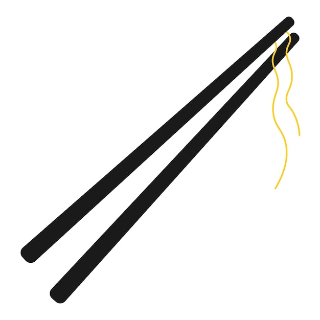 Black chopsticks flat lay illustration isolated on white background Pair of sushi sticks Vector realistic asian kitchen accessories