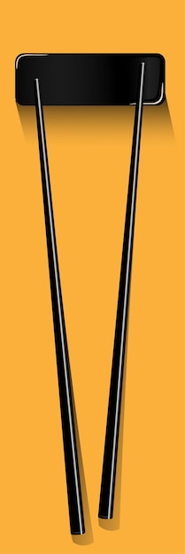 Black chopsticks flat lay illustration isolated on yellow background Pair of sushi sticks Vector realistic asian kitchen accessories